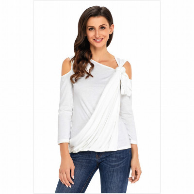 

Slanted shoulder long sleeve solid color casual top