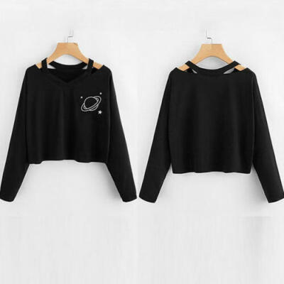 

US Fashion Women Long Sleeve Jumper Sweatshirt Sweater Crop Top Sports Pullovers