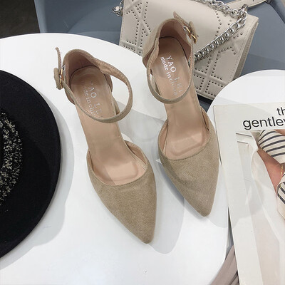 

Hong Kong-style retro chic sandals with thick heel buckle with pointed high heel spring new sandals female fairy shoes