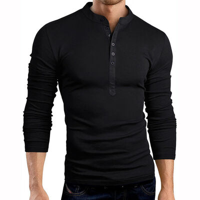 

Mens Slim Fit V Neck Long Sleeve Muscle Tee T-shirt Casual Tops Henley Shirts