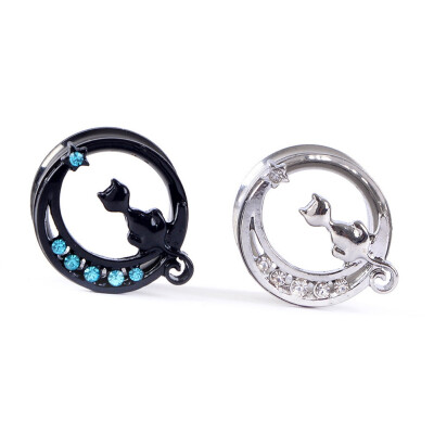 

New Arrival 1 Pair Black Ear Piercing Plugs Stainless Steel Rhinestone Ear Expansion Cat Style Body Jewelry