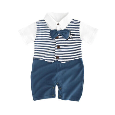 

Baby Bowknot Stripe Short Sleeve Jumpsuit Kids Boys Gentleman Star Romper