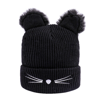 

Tailored Women Winter Fashion Keep Warm Cat Ear Winter Hats Knitted Wool Hemming Hat