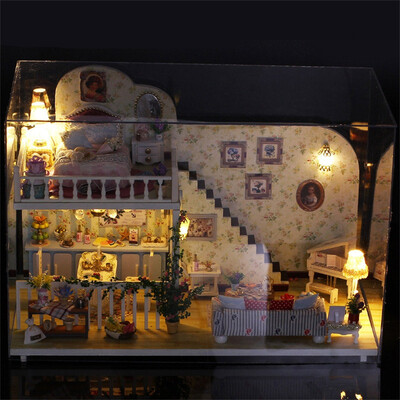 

YIWULADIY Christmas House Assemble Miniature Dollhouse LED Furniture Kit Xmas Gift