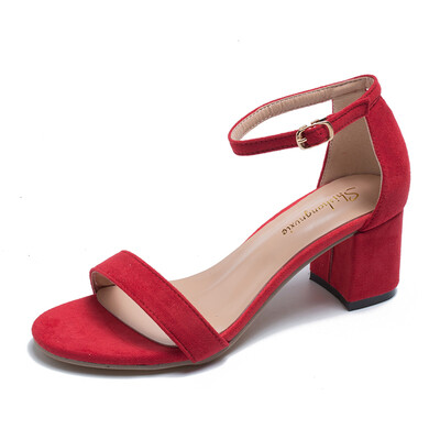 

Rome sandal women 2019 new summer Joker thick heel fairy wind net red word girl buckle with high heels