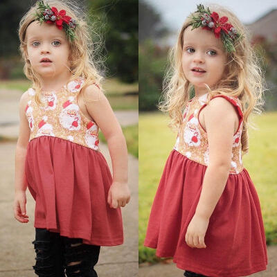 

Stylish Princess Kids Baby Girl Christmas Santa Claus Sleeveless Party Dress Clothes Red