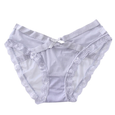 

New Thin Sexy Transparent Mesh Lace Bow Briefs Fashion Sexy Mid Rise Quick Dry Women Panties 2019