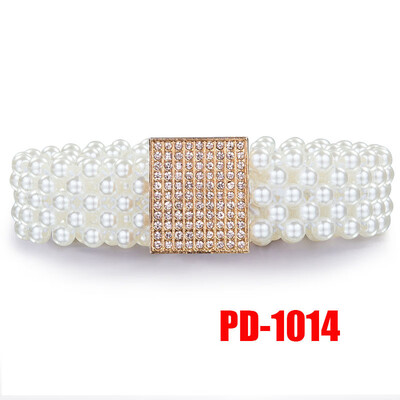 

Fashion Luxury Womens Rhinestone Belt Female Bright Wide Bling Crystal Diamond Waist Chain Belt Elastic Pearl Belts