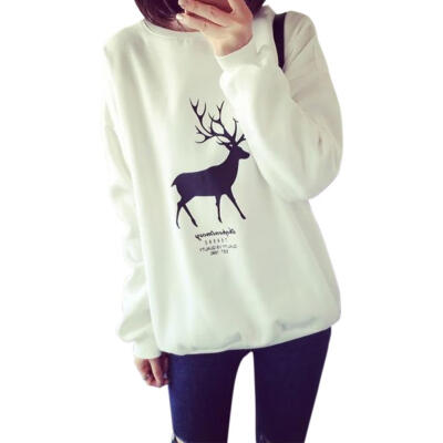 

Autumn Women Sweatshirt Long Sleeve Cartoon Print O-neck Loose Fashion Tops