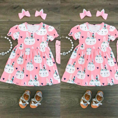 

Cute Toddler Baby Girls Easter Dress Princess Bunny Print Floral Dresses Clothes