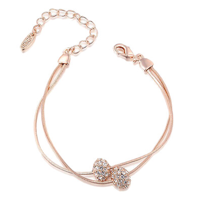 

Brand Round Cubic Rose Gold Color Two Beads Bracelet Jewelry Austrian Crystal Top Quality Bracelet