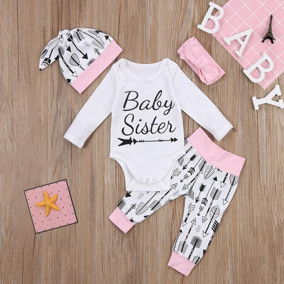 

Cotton Newborn Infant Baby Girl Sister Romper Bodysuit Clothes Pink Outfits Set