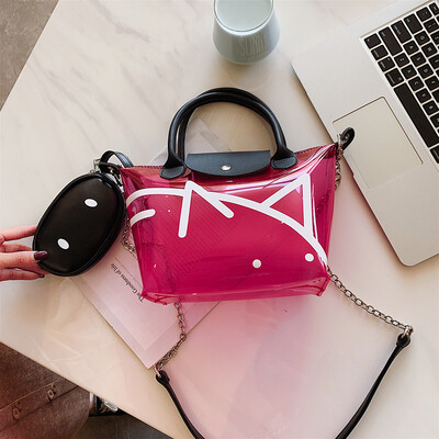 

Summer transparent bag net red new jelly portable Tote bag 2019 new mother bag shoulder slung bag