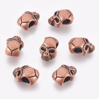 

Tibetan Style European Beads Cadmium Free & Nickel Free & Lead Free Large Hole Beads Skull for Halloween Red Copper 12x8x6mm