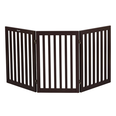 

Standing Animal Barrier Gate 30" Freestanding Three Panels Wood Pet Gate Brown