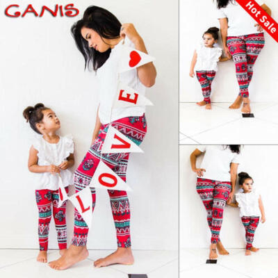 

Mother Daughter Print Skinny Leggings Family Mom Kids Girl Pencil Pants Trousers