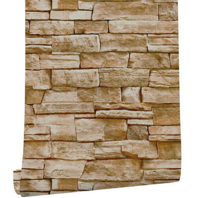 

Peel & Stick Wallpaper Orange-brown Stone Brick Pattern Self Adhesive Removable Wallpaper Home Decor Length 6m