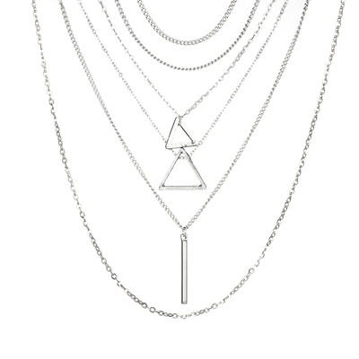 

Tocona Bohemian Triangle Bar Stick Pendant Necklaces Multi Layer Silver Alloy Chokers Necklace Collar for Women Jewelry 6424