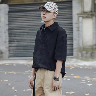 

Mens Casual Short Sleeve Shirt Solid Loose Half Sleeve Top