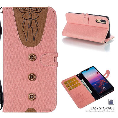 

MOONCASE Huawei P20 stitching embossed womens leather case - powder