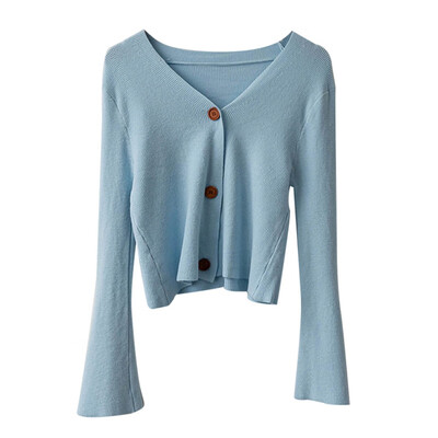 

Sweaters For Female Autumn Cardigan Trumpet Sleeve Knitted Solid Color Loose Sweaters Harajuku Sweet Women Jumpers