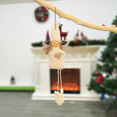 

Plush Angel With Glitter Heart Christmas Pendant Decorative Hanging Figurine Ornaments Holiday Gift Decorations
