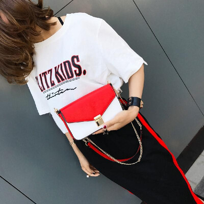 

Women Chain Shoulder Bag Color Block PU Leather Flap Front Casual Mini Hand Bag Crossbody Bag