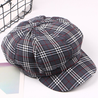 

Spring leisure lattice octagonal hat British 100 retro berets duck tongue Korean version of newspaper boy painter hat trendy girl