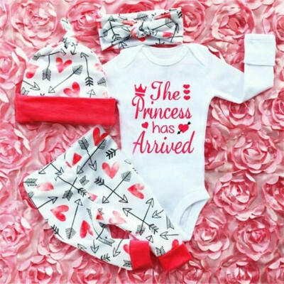 

4PCS Infant Baby Girl Romper Princess Tops Jumpsuit Pants Headband Outfit Clothe