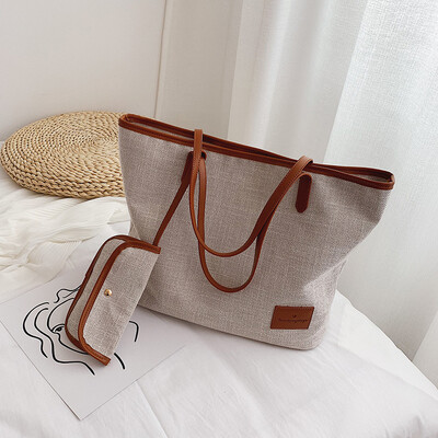 

Canvas bag unilateral female Korean version of the new simple solid color wild large capacity beach canvas tote bag