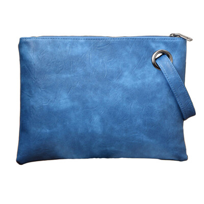 

Fashion Women Solid Color Faux Leather Wristlet Zipper Large Envelope Clutch Bag