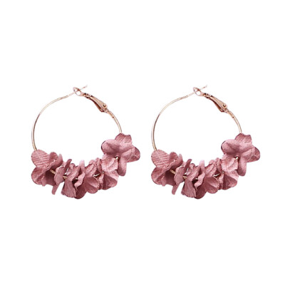 

Fashion Fabric Flower Large Circle Statement Women Hoop Earrings Jewelry Gift