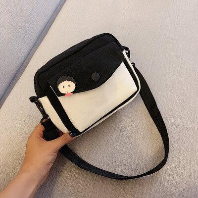 

2019 new chic casual wild shoulder bag cartoon cute canvas bag female fashion temperament contrast color Messenger bag