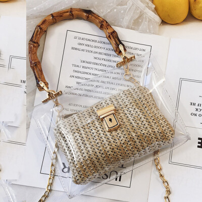 

Tailored 2Pcs Fashion Women Weave Wood Chain Waterproof Bag Crossbody Bag Shoulder Bag