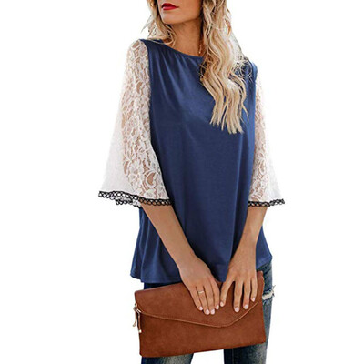 

Starmoon Women O-Neck Lace Short Sleeve Sweatshirt Pullover Tops Blouse Shirt