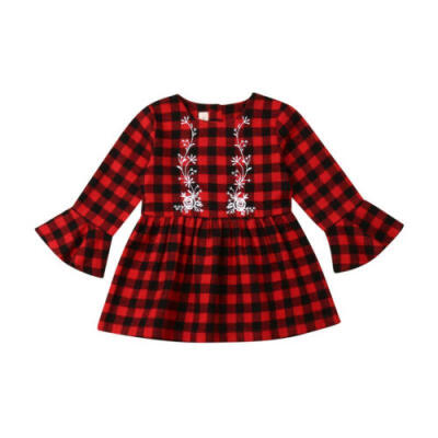 

Toddler Kids Baby Girl Long Sleeve Cotton Plaid Dress Party Princess Swing Dress