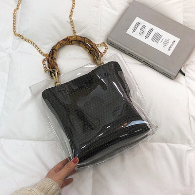

Woman Trendy Clear Jelly Shoulder Bags Ladies Bamboo Weave Handbag For Party Bolsa Feminina Bolso Mujer Bags For Women T30