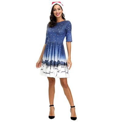

Tailored Fashion Women Leisure Long Sleeve Christmas Print O-Neck Dress