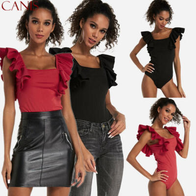 

Sexy Fashion Women Bandage Ruffle Sleeve Bodysuit Leotard Tops Rompers Jumpsuit