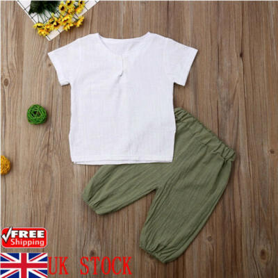 

Kids Baby Boy Clothes 6Months-3T Outfit Cotton&linen Top Green Shorts Pants UK