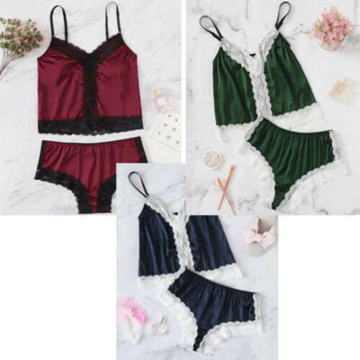 

Women Sexy Sleepwear Nightwear Satin Crop TopShorts 2Pcs Babydoll Lingerie Robe