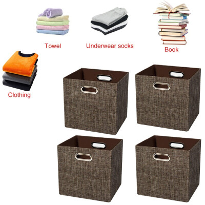 

Siaonvr 4Pcs Fashion Linen Cotton Foldable Storage Ottoman Locker Fabric Toy Storage Box