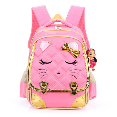 

2017 Girls Fashion School Bag 1-6 Grade Lovely Cat Primary School Pupils Mochila Waterproof Girls Backpack Free Shipping B042