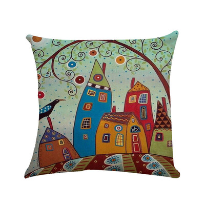 

〖Follure〗Oil Painted Pillow Case Cotton Bend Linen Cushion Cover Sofa Decorative Square