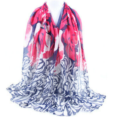 

New Fashion Lady Long Flower Soft Wrap Lady Shawl Silk Voile Scarf Scarves