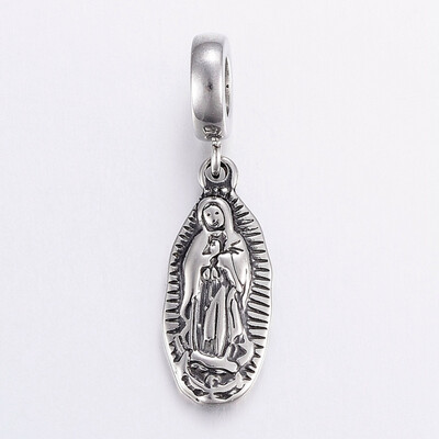 

304 Stainless Steel European Dangle Beads Large Hole Pendants Virgin Mary Antique Silver 35mm Hole 5mm Pendant 23x10x25mm