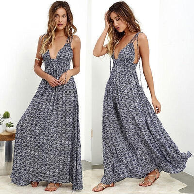 

Womens Boho Long Maxi Dress Floral Vintage Summer Evening Party Beach Sundress Hot