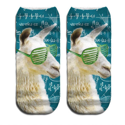 

1Pair Women Low Cut Ankle Socks Funny Llama 3D Printing Socks Cotton Hosiery Printed Alpaca Socks