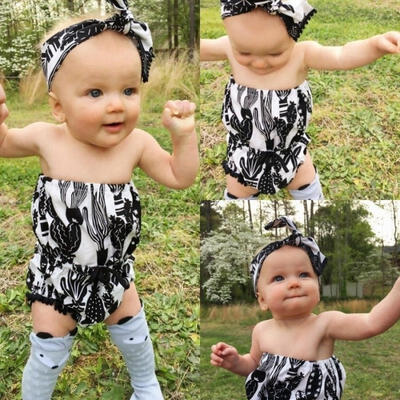 

Summer Baby Girls Off Shoulder Floral Romper Jumper Jumpsuit Sunsuit Headband Outfits Clothes