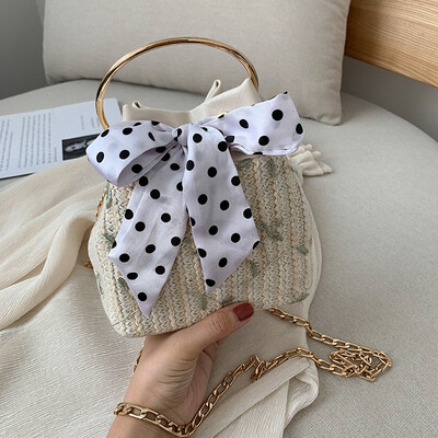 

Straw small bag female new fashion lace portable bucket bag wild chain slanting shoulder bag
